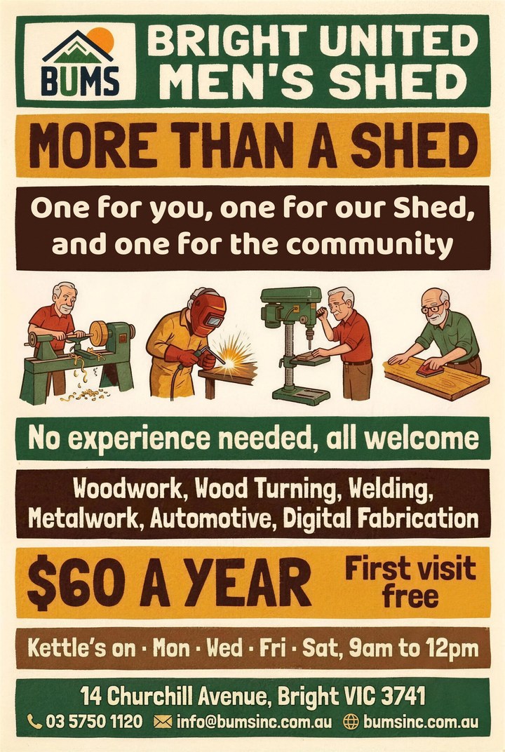 Bright United Men's Shed recruitment poster